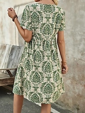ieftine Rochii Boho-Pentru femei Rochie Mini Rochie casual Rochie Boho Epocă Casual Zilnic Fit regulat Floral Manșon scurt În V Albastru piscină Maro Trifoi Vară Primăvară Toamnă