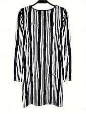 economico Vestiti aderenti-mini abito da donna geometrico scollo a V manica 3/4 primavera autunno
