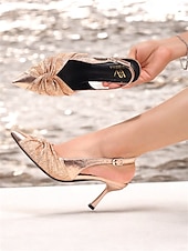 halpa Muodollinen-naisten metallikultaiset slingback kitten heel -kengät - tyylikkäät kierretty solmumuotoiset teräväkärkiset pumput ilta- ja juhlapukeutumiseen