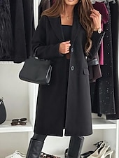 billige Trench Coats-Dame Frakk Hold Varm Bekvem Knapper Elegant Helfarge Dagligdagstøy Enkeltkneppet V-hals Normal Langermet Yttertøy Svart Kakifarget kaffe Vinter