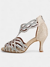 abordables Chaussures de danses latines-sandales de danse noires à strass pour femmes avec design à lanières et talon moyen – parfaites pour la danse de salon, la salsa et la danse latine