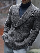 baratos Blazer e Jaqueta-Homens Jaqueta Blazer Colar de fechamento Moda Casual Cor Sólida Exército verde Roxo Marron Moderno Seis botões de peito duplo