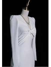 preiswerte Hochzeitskleider-Hochzeitskleider Meerjungfrau  Trompete V-Ausschnitt Langarm Hofzug Taffeta Brautkleider Mit Raffung