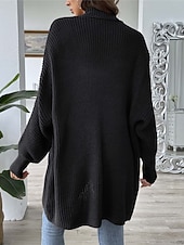 billiga Öppen front cardigan-Dam Tröja Kofta Ledigt Mjukt Ren färg Ribbad Öppen front Pärlor Stickat Långärmad Långa toppar Sticka Utomhus Dagligen Helgen Svart Blå Höst Vinter