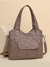 billiga Hand- och toteväskor-vintage brun konstläderväska för kvinnor med dubbla handtag och justerbar crossbody-rem – rymlig och elegant för dagligt bruk
