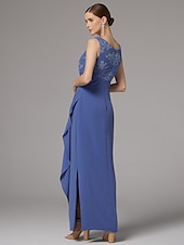 voordelige Met Jas-Twee Delige Sheath Jurk Strandbruiloft Moeder van de Bruid Jurk Elegante Sprankel  Glans Juweel Hals Enkele Lengte Kant Stretch Stof 3/4 Lengte Mouw met Kant