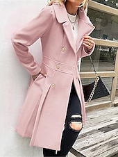 billiga Kappor och trenchcoats-Dam Vinterkappa Utomhus Gata Dagliga kläder Höst Vinter Lång Täcka Normal Håller värmen Andningsfunktion Stylish Ledigt Jacka Långärmad Slät Med fickor Rodnande Rosa Marinblå Kamel