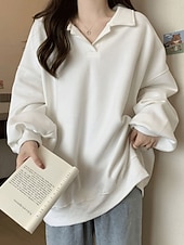 economico Top Semplici-felpa da donna casual semplice strada abbigliamento quotidiano scollo a V manica lunga nero bianco caffè autunno inverno
