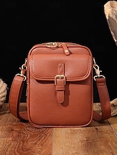 abordables Bolsos cruzados-Bolso bandolera vintage de piel sintética marrón para mujer con detalle de hebilla frontal: diseño compacto y elegante