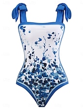 billige Onepiece badedrakter-Dame Badetøy Ett stykke 2 stk Badedrakt Åpen rygg Midjekontroll Høy Midje Tynn Ferie Strand Klær Blomstret Ermeløs Badedrakter