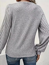 preiswerte Texturierte Oberteile-Damen Hemd Bluse Feste Farbe Basic Brautkleider schlicht Langarm V Ausschnitt Normale Oberteile Täglich Knopf Grau Herbst Winter