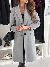 billige Trench Coats-Dame Frakk Hold Varm Bekvem Knapper Elegant Helfarge Dagligdagstøy Enkeltkneppet V-hals Normal Langermet Yttertøy Svart Kakifarget kaffe Vinter