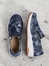 levne Dámské tenisky-dámské neformální modré džínové slip-on tenisky – stylové vycházkové boty na zip s polstrovanou podrážkou pro každodenní pohodlí