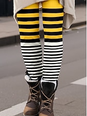 economico Arte &amp; Design Stampa-Per donna Ghette Di tendenza Streetwear Lunghezza intera Vita alta A strisce Stampe Tenere al caldo Traspirante Morbido Media elasticità Esterno Giornaliero Giallo Autunno Inverno Standard