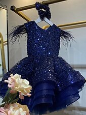 preiswerte Partykleider-kinderkleidung Mädchen Party Kleid Feste Farbe Ärmellos Leistung Gitter Prinzessin Süß Gitter Mitte der Wade Etuikleid Tüll-Kleid Sommer Frühling Herbst Kinder Weiß Marineblau