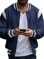 cheap Men&#039;s Jackets &amp; Coats-Men&#039;s Lightweight Jacket Casual Jacket Varsity Jacket Daily Vacation Wearproof Pocket Spring &amp;  Fall Color Block Fashion Classic Stand Collar Regular Dark Gray Black Red Navy Blue Light Grey Jacket