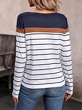 billiga Randig och geometrisk t-shirt-Dam T-shirt Färgblock Randig Mode Modern Ledigt Långärmad Rund hals Vanliga toppar Dagligen Helgen Mönster Svart Vit Höst Vinter