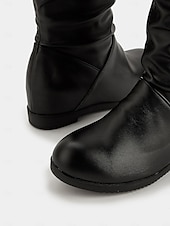 abordables Bottes souples-bottes hautes en similicuir noir pour femmes – bottes plates élégantes et confortables pour un usage quotidien et des sorties décontractées