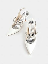 economico cocktail-scarpe col tacco da donna in raso bianco con cinturino posteriore e decorazioni in strass – eleganti scarpe a punta per matrimoni e occasioni formali