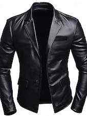 billige Herre Klassiske Blazere-menns pu skinn blazer frakk sport frakk svart kontorarbeid blazer jakke mote uformelt polyester kunstskinn enkeltspent blazer
