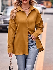 abordables Hauts de Travail pour Femmes-Veste décontractée Femme Extérieur Plein Air Usage quotidien mode Décontractées Surdimensionné Normal Manteau Jaune Vert Eté Printemps Automne Boutonnage Simple Col rabattu Standard S M L XL 2XL