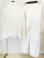 olcso Anya nadrágkosztümje-Nadrágkosztüm Fehér Tuxedo Tuxedo Ruha Kétrészes Öltöny Estélyi Ruha Elegáns Formális Esküvői Padlóhosszú Hosszúujjú Ing Gallér Csillogó Boárral 2025