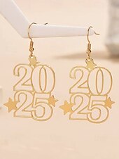 cheap Women&#039;s Earring-Women&#039;s Gold 2025 Dangle Earrings with Star Accents – Festive Jewelry for New Year&#039;s Eve and Celebrations