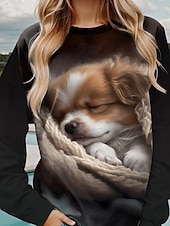 economico Negozio Grafico Felpe &amp; Cappucci-pullover da donna animale cane abbigliamento quotidiano casual stampa moda casual girocollo manica lunga micro-elastico autunno inverno comodo traspirante tessuto morbido