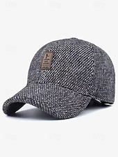 baratos Chapéus Masculinos-boné de beisebol de lã de inverno masculino com protetores de orelha – chapéu com padrão espinha de peixe quente e estiloso, disponível em cinza, cinza escuro e marrom, perfeito para atividades ao ar livre em climas frios