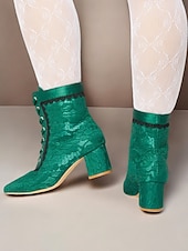 voordelige jaren 30-Groene Victoriaanse veterlaarzen voor dames met bloemenkanten overlay en lintstrik – vintage stijl voor speciale gelegenheden
