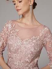 economico Lunghezza del pavimento-Linea ad A Abito Lunghezza al pavimento Abito da invitata a nozze Abito Formale Abito da sera Abito da cerimonia per signora Manica 3/4 Collo gioiello Elegante Ricevimento di matrimonio Pizzo con
