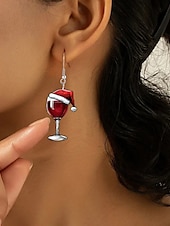 cheap Women&#039;s Earring-Christmas Wine Glass Earrings | Festive Santa Hat Design | Holiday Party Jewelry for Women