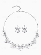cheap Women&#039;s Necklace-Elegant Pearl Butterfly Necklace and Earrings Set | Rhinestone-Embellished Bridal Jewelry for Weddings, Parties, and Formal Events