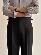preiswerte Schlank-Herren Waffel Abschlußfeier Anzughose Neapel Hosen Hose Knöpfe Tasche Einfarbig Komfort Formell Party Arbeit Mode Klassicher Stil Schwarz Weiß Mikroelastisch