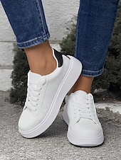 economico Sneakers da donna-sneakers da donna bianche con plateau e ricamo a farfalla | scarpe casual con lacci per tutti i giorni