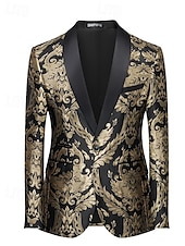 billiga festblazer-Herr Kavajjacka Smoking Mode party Lyx Blommig Tryck Blazer Svart guld Svart röd Svart &amp; Blå Standardpassform Singelknäppt 1 Knapp