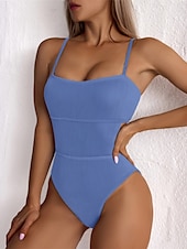 preiswerte Einteilige Badeanzüge-Damen Badeanzug Ein Stück Monokini Bademode Rückenfrei Bauchkontrolle Hohe Taillenlinie Schlank Urlaub Strandbekleidung Feste Farbe Halfterhals Ärmellos Badeanzüge