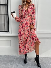 cheap Casual Floral Dresses-Women&#039;s Floral V Neck Maxi Dress Long Sleeve Summer Spring