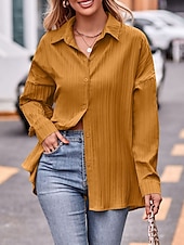 abordables Hauts de Travail pour Femmes-Veste décontractée Femme Extérieur Plein Air Usage quotidien mode Décontractées Surdimensionné Normal Manteau Jaune Vert Eté Printemps Automne Boutonnage Simple Col rabattu Standard S M L XL 2XL