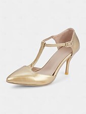 economico Semi-formale-eleganti tacchi a spillo con cinturino a T in vernice rossa da donna - ideali per matrimoni e occasioni speciali