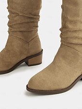 levne Cowboy &amp; Western Boots-dámské umělé semišové boty ke kolenům s detailem přezky, westernový styl, ležérní podzimní a zimní obuv pro každodenní nošení