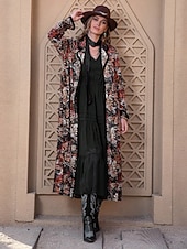 cheap Print Coats-Women&#039;s Maxi Dress Boho Dress Graphic Geometric Vintage Casual Daily Date Vacation Loose Long Sleeve Shirt Collar Dress Regular Fit Black Fall Winter S M L XL