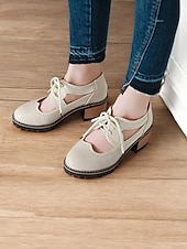 tanie Oksfordki damskie-kremowe, sznurowane, damskie buty typu oxford z wycięciami i grubą podeszwą – obuwie casualowe vintage do noszenia na co dzień