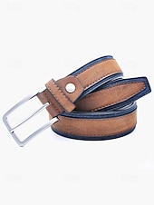 billiga Herrbälten-tvåfärgade mäns bälte i konstläder | snygg brun och blå design med metallspänne för vardags- och högtidskläder