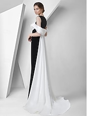 levne černý-Šaty typu sheath večerní Elegantní šaty formální s vlečkou  kartáčem bez rukávů diamantový výstřih s kapsou satén s ruchingem