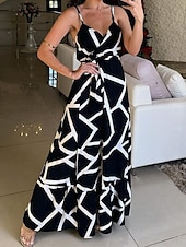 cheap Vacation Dresses-Women&#039;s Geometric Strap Maxi Dress Sleeveless Summer Spring