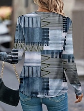 billige Stripe og geometrisk t-skjorte-Dame T skjorte Grafisk Mote Moderne Fritid Langermet Crew-hals Vanlige topper Daglig Helg Trykt mønster Blå Høst Vinter