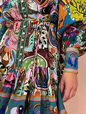 abordables Robes Bohémiennes-Femme Mini robe Robe casual robe boheme Bohême Rétro Vintage Ethnique du quotidien Standard Floral manche longue Col de Chemise Arc-en-ciel Eté Printemps Automne
