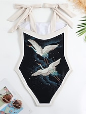billige Onepiece badedrakter-Dame Badetøy Ett stykke 2 stk Badedrakt Åpen rygg Midjekontroll Høy Midje Tynn Ferie Strand Klær Blomstret Ermeløs Badedrakter