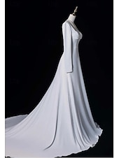 cheap Wedding Dresses-Wedding Dresses A-Line Notch lapel collar Long Sleeve Court Train Satin Bridal Gowns With Solid Color